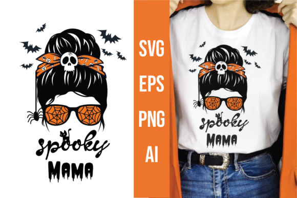 Halloween Messy Bun Mom Life Spooky Mam Graphics and Print Templates